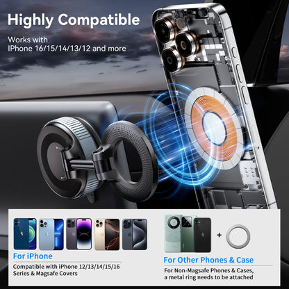 Upgraded Magnetic Phone Holder,Unpowered Version 360° Rotatable Adjustable and Foldable Magnetic & Vacuum Adsorption Car Holder, No Noise for Iphone & Android Summerwins