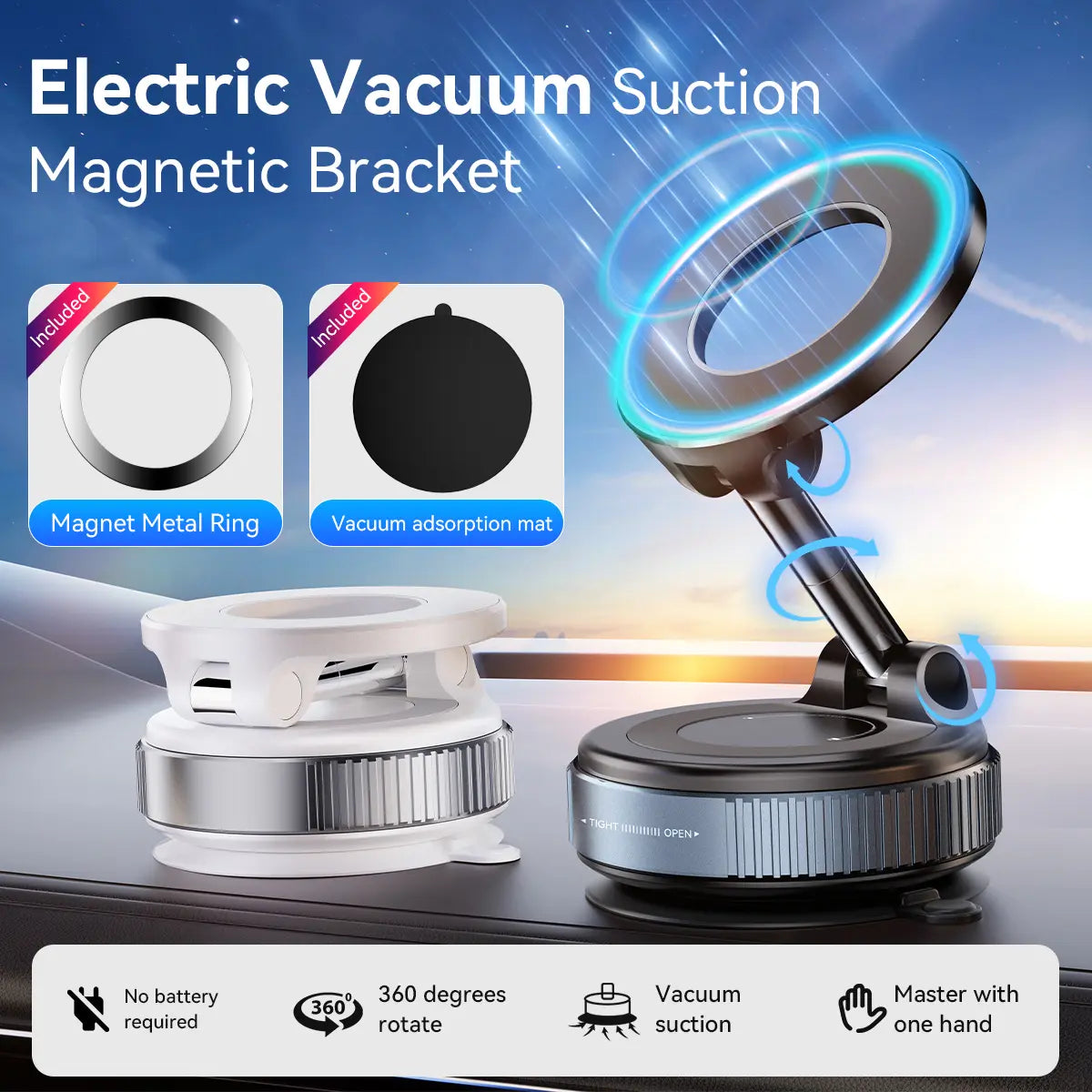 Upgraded Magnetic Phone Holder,Unpowered Version 360° Rotatable Adjustable and Foldable Magnetic & Vacuum Adsorption Car Holder, No Noise for Iphone & Android Summerwins