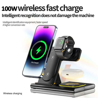 30W 3-in-1 Foldable Fast Charging Dock Station for iPhone 15/14/13/12 Pro Max, Apple Watch Series 8/7/6, and AirPods - Wireless Charger