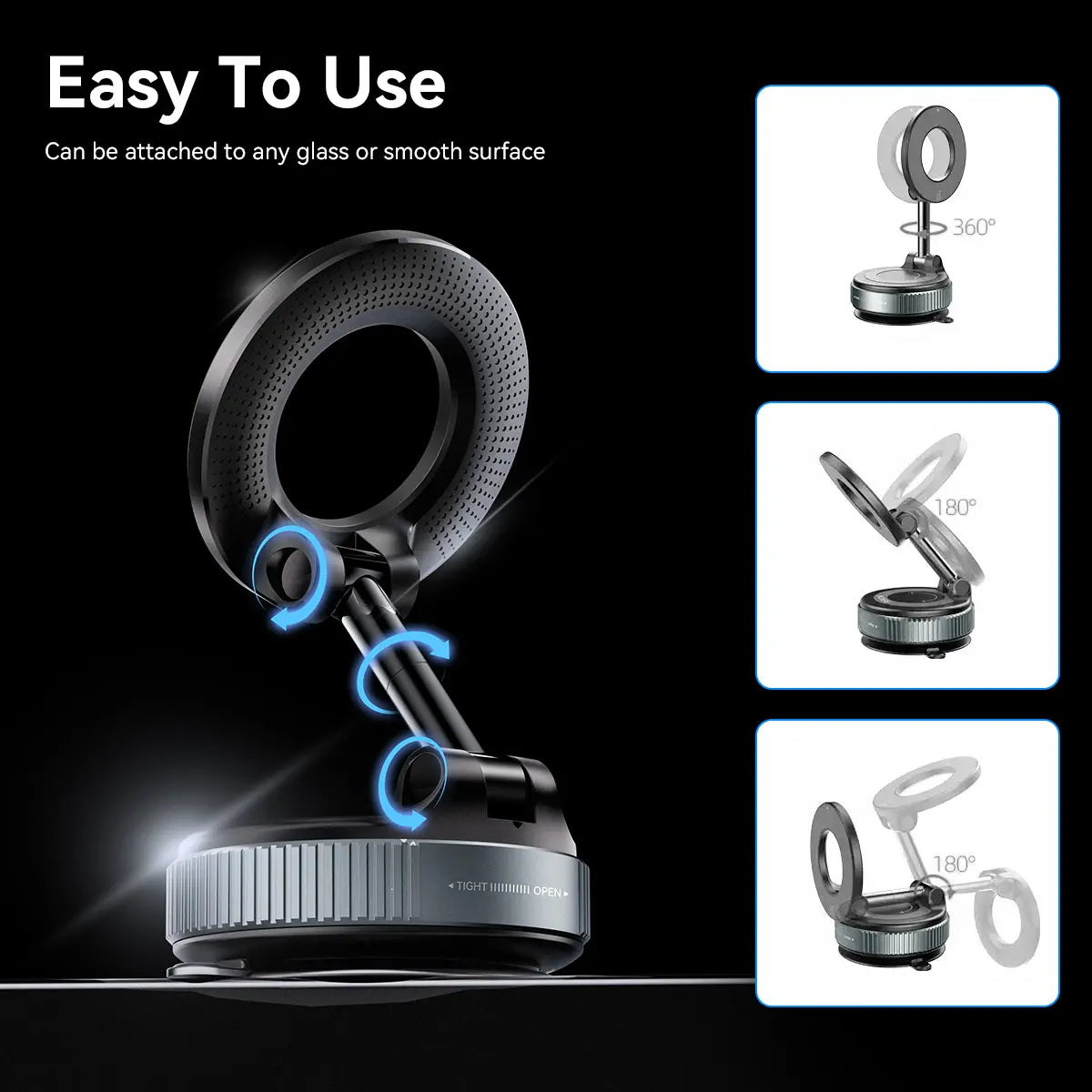 Upgraded Magnetic Phone Holder,Unpowered Version 360° Rotatable Adjustable and Foldable Magnetic & Vacuum Adsorption Car Holder, No Noise for Iphone & Android Summerwins
