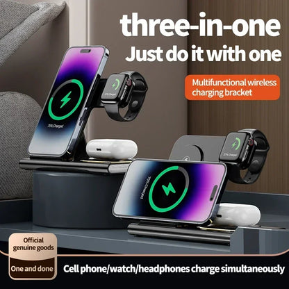 30W 3-in-1 Foldable Fast Charging Dock Station for iPhone 15/14/13/12 Pro Max, Apple Watch Series 8/7/6, and AirPods - Wireless Charger