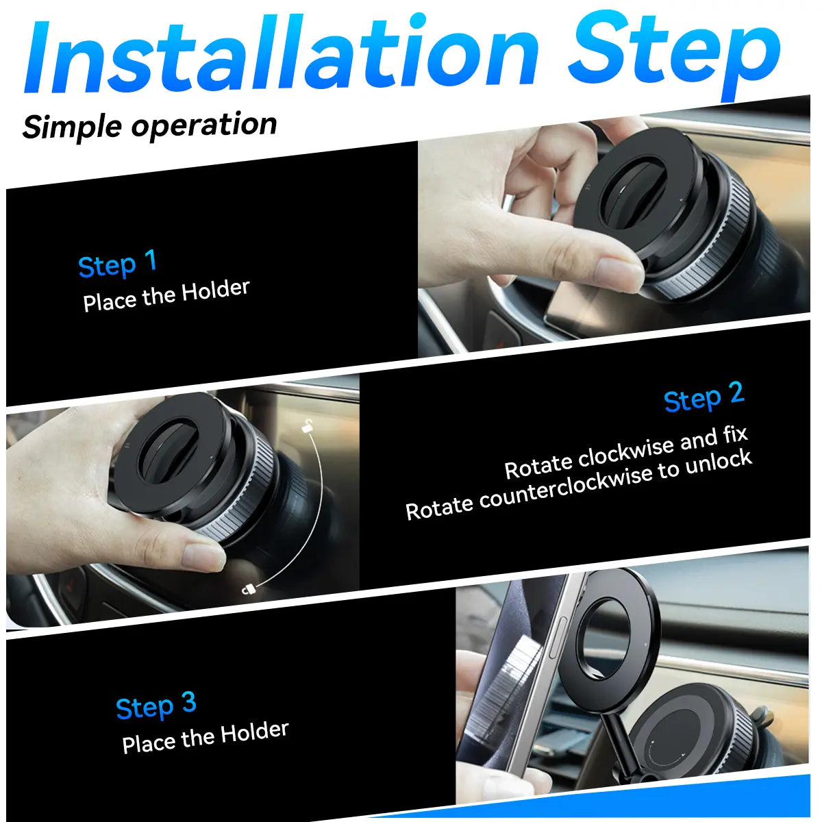 Upgraded Magnetic Phone Holder,Unpowered Version 360° Rotatable Adjustable and Foldable Magnetic & Vacuum Adsorption Car Holder, No Noise for Iphone & Android Summerwins