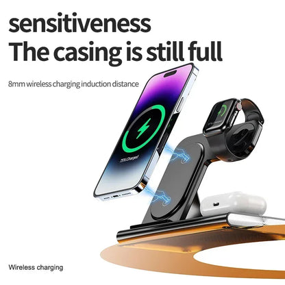 30W 3-in-1 Foldable Fast Charging Dock Station for iPhone 15/14/13/12 Pro Max, Apple Watch Series 8/7/6, and AirPods - Wireless Charger
