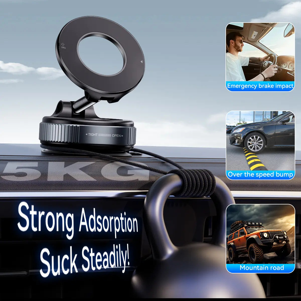 Upgraded Magnetic Phone Holder,Unpowered Version 360° Rotatable Adjustable and Foldable Magnetic & Vacuum Adsorption Car Holder, No Noise for Iphone & Android Summerwins