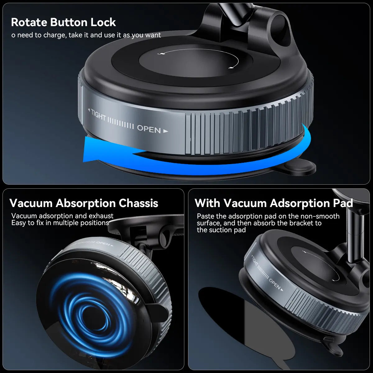Upgraded Magnetic Phone Holder,Unpowered Version 360° Rotatable Adjustable and Foldable Magnetic & Vacuum Adsorption Car Holder, No Noise for Iphone & Android Summerwins